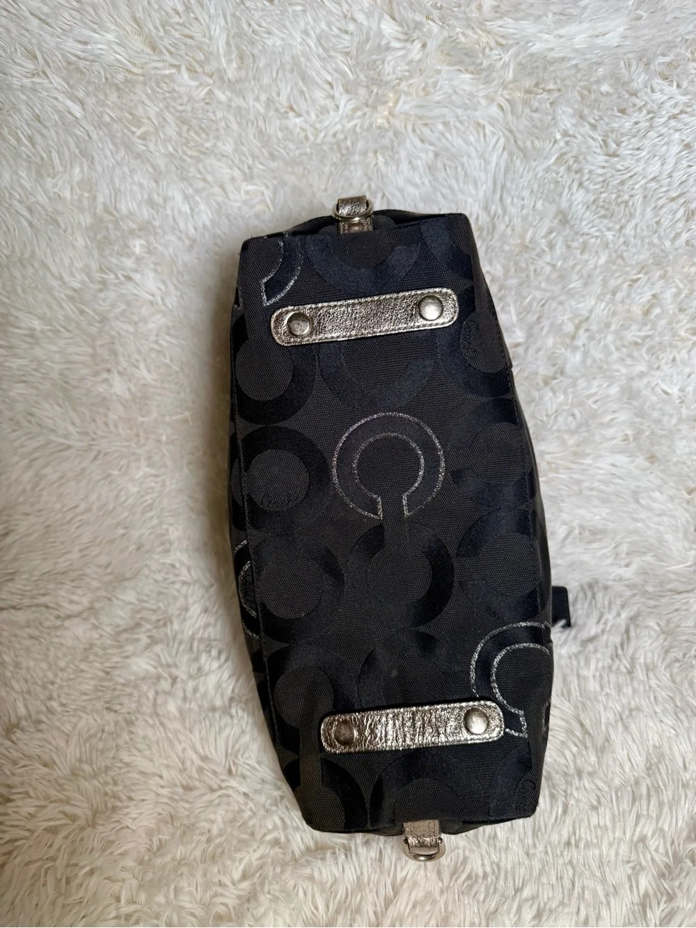 Coach Poppy Y2K Black Metallic Silver Glam Signature Canvas Tote Shoulder Bag